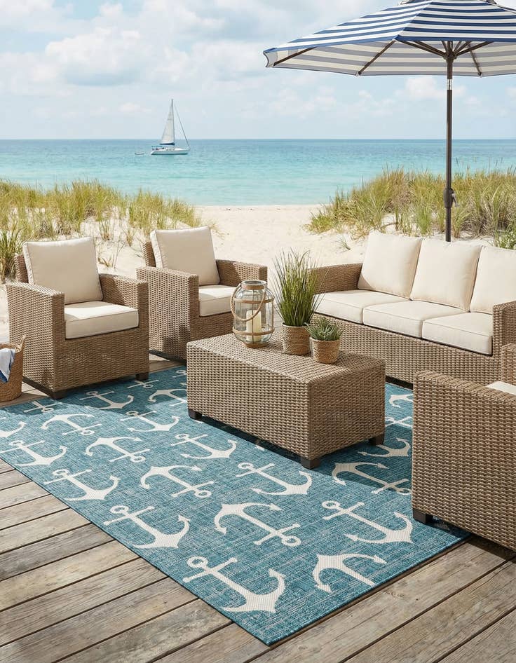Detail image of 10' x 10'  Washable Coastal Indoor / Outdoor Square Rug