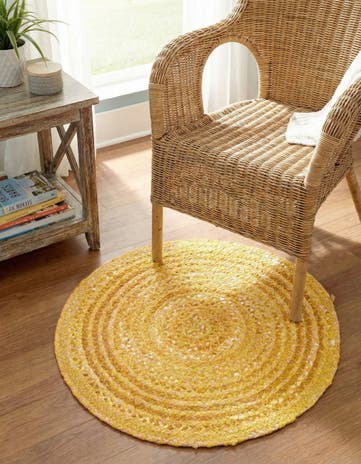 Yellow Orange Handmade Braided Chindi Round Rug