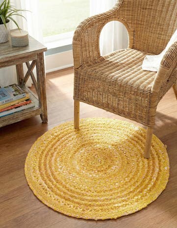 Yellow Orange Handmade Braided Chindi Round Rug