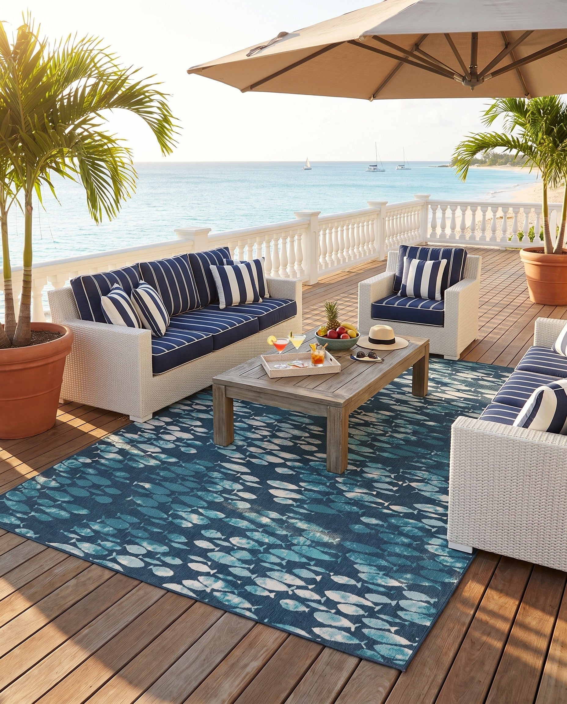 Blue Leicht zu reinigen Coastal Innen- / Außenbereich Teppich