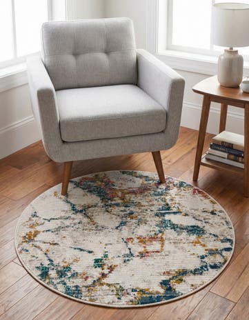 White Navy Gemstone Round Rug