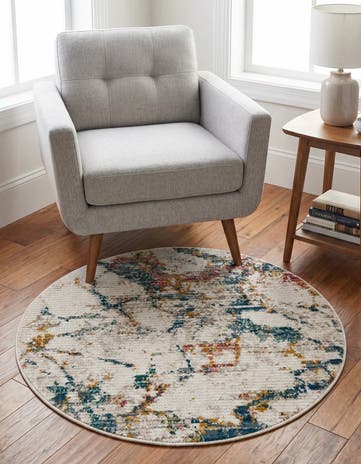 White Navy Gemstone Round Rug