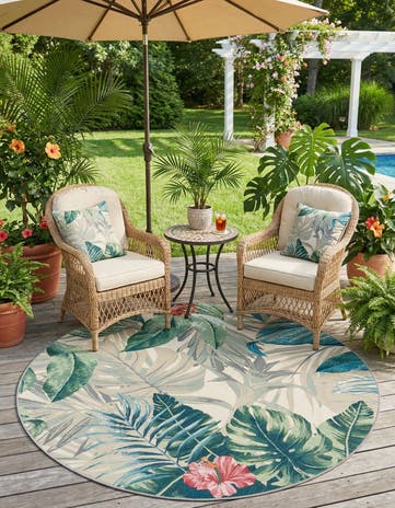 6' x 6' Easy-Clean Botanical Indoor / Outdoor Round Rug