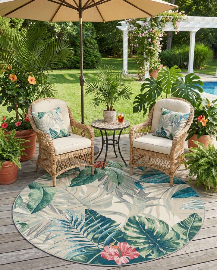 6' x 6' Easy-Clean Botanical Indoor / Outdoor Round Rug