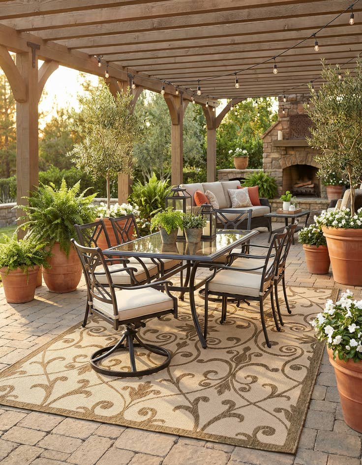 Detail image of 5' 3 x 8' Washable Botanical Indoor / Outdoor Rug