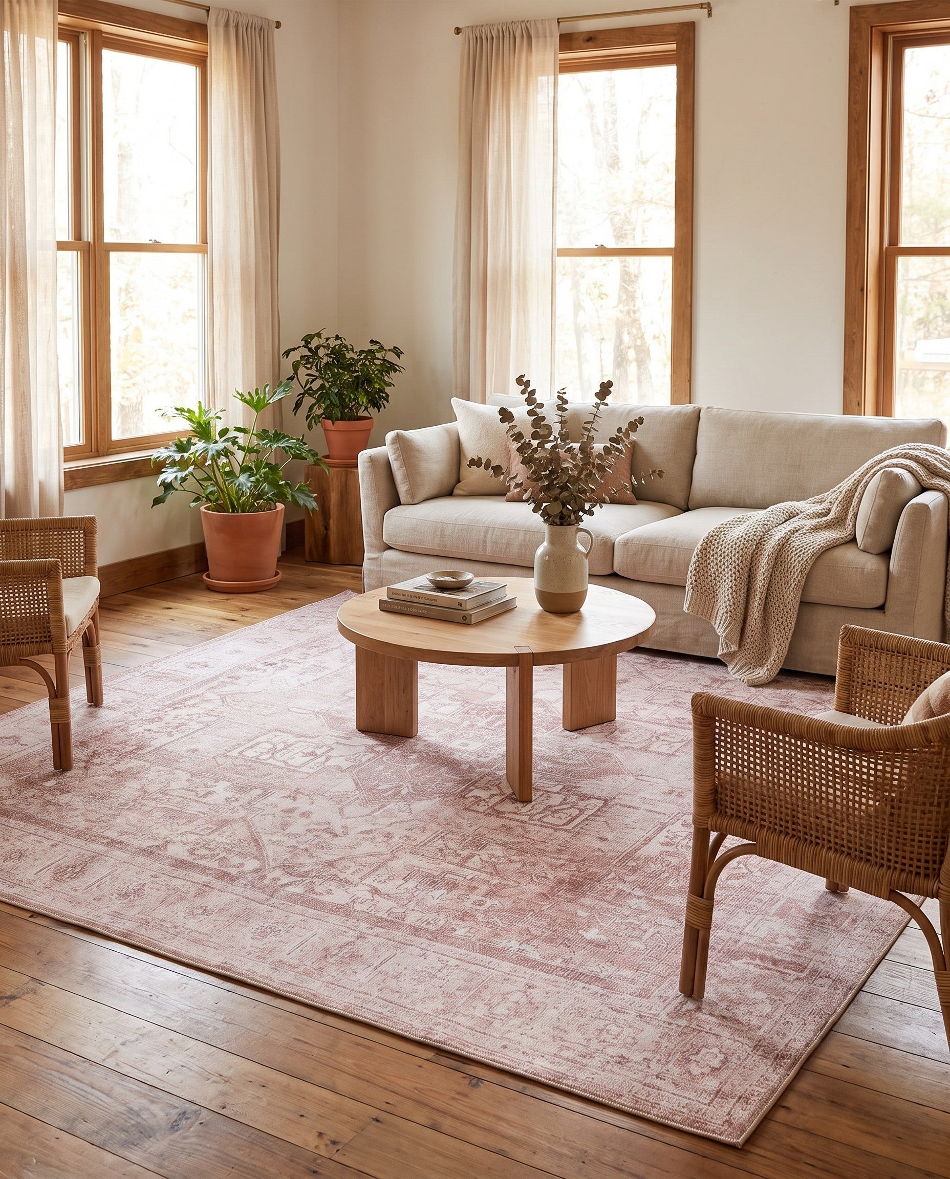 Beige Washable Timeless Square Rug