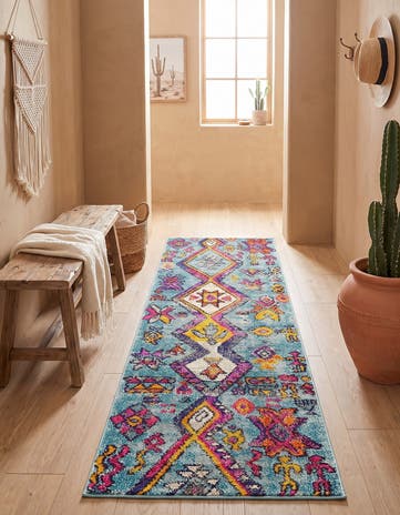Turquoise Washable Mesa Runner Rug