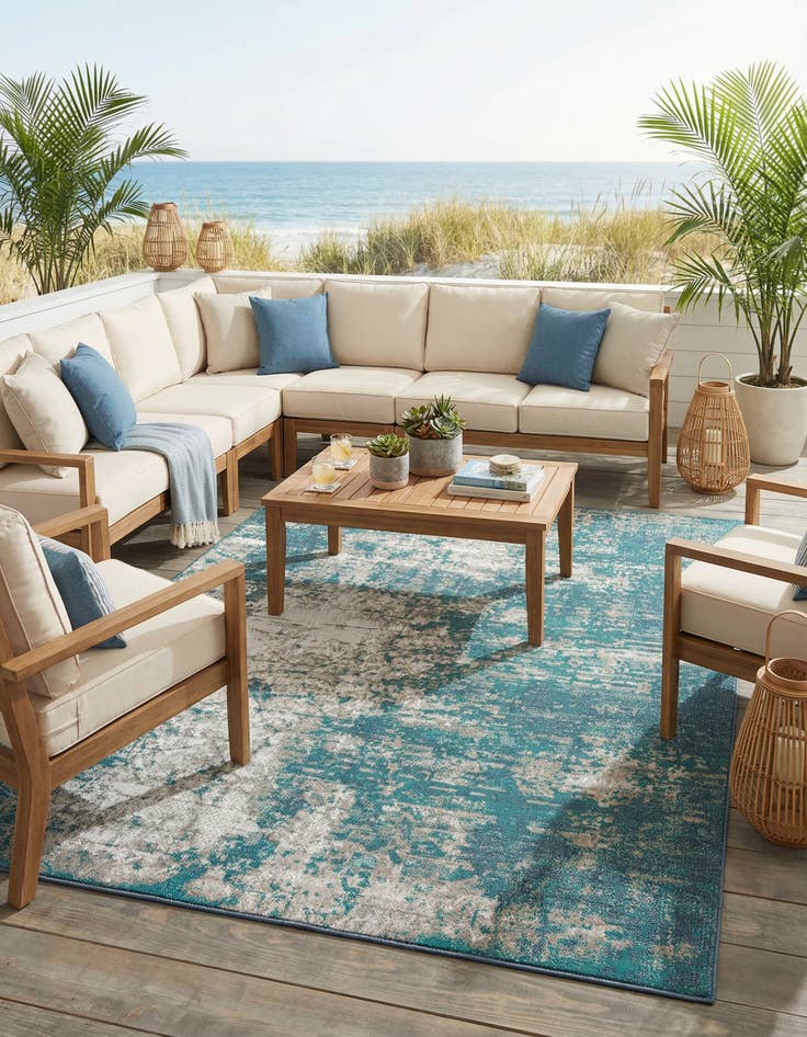 Detail image of 7' 10 x 10' Washable Coastal Indoor / Outdoor Rug