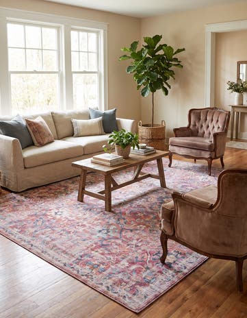 Ivory and Pink Washable Nostalgia Rug