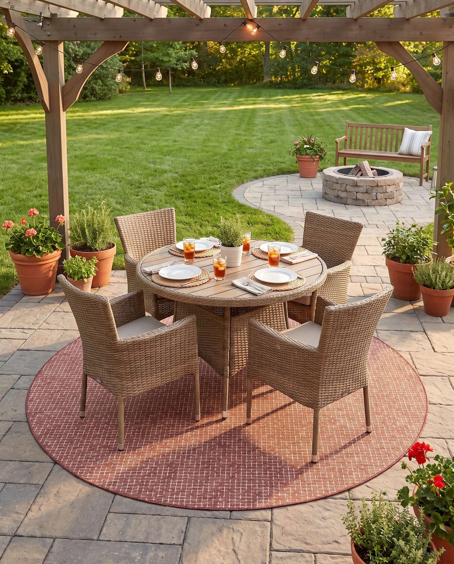 7' 10 x 7' 10 Easy-Clean Checkered Indoor / Outdoor Round Rug