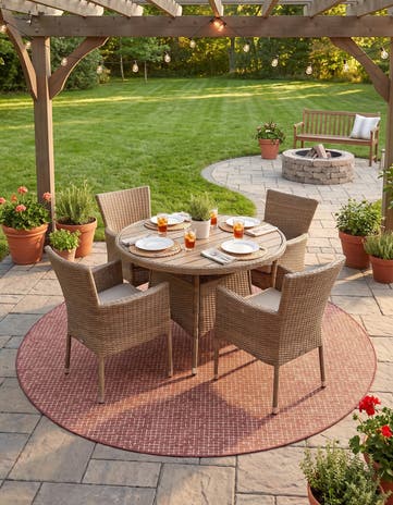 7' 10 x 7' 10 Easy-Clean Checkered Indoor / Outdoor Round Rug