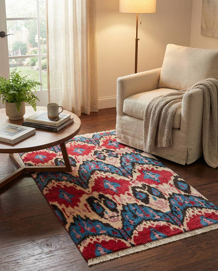 Detail image of 3' 2 x 5' 2 Hand Knotted Ikat Wool Rug