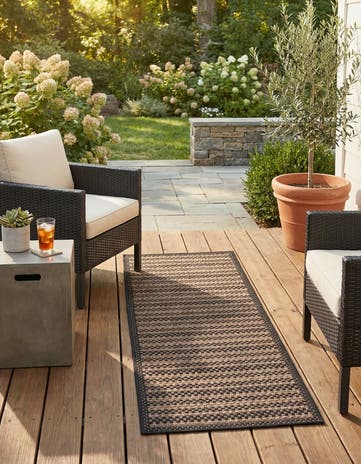 Brown Easy-Clean Border Indoor / Outdoor Runner Rug