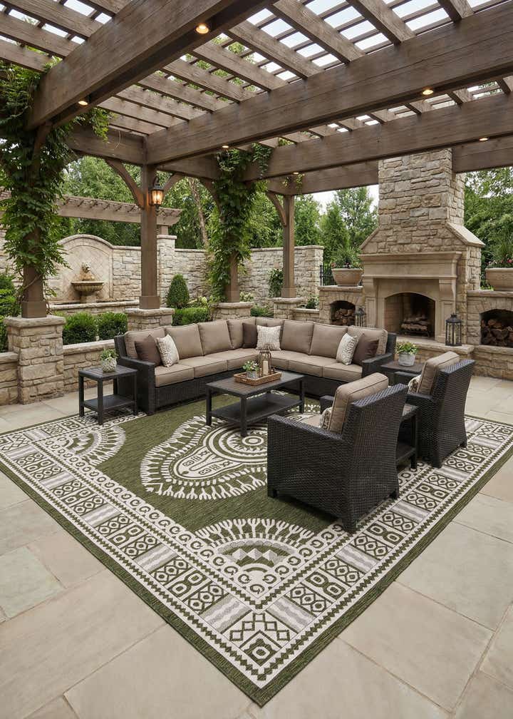 13' x 13' Easy-Clean Traditional Indoor / Outdoor Square Rug