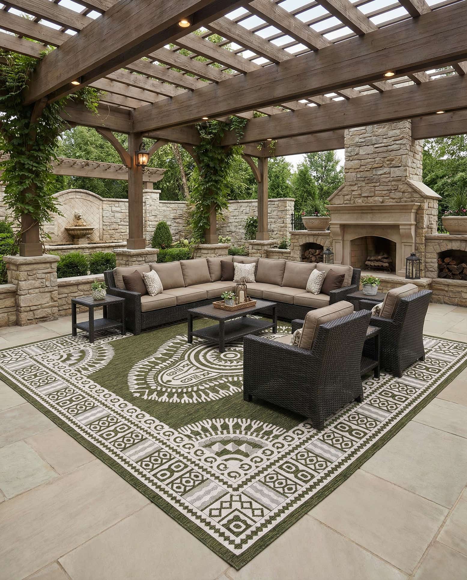 13' x 13' Easy-Clean Traditional Indoor / Outdoor Square Rug