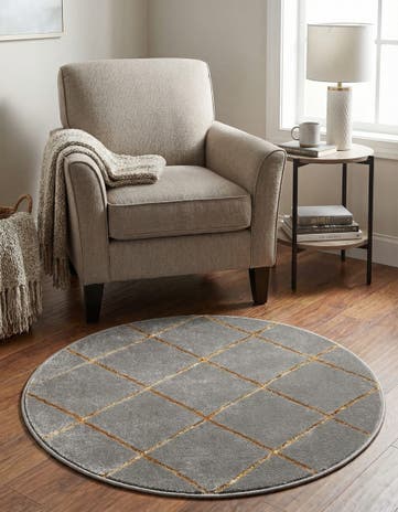 Gray and Gold Vogue Geo Round Rug