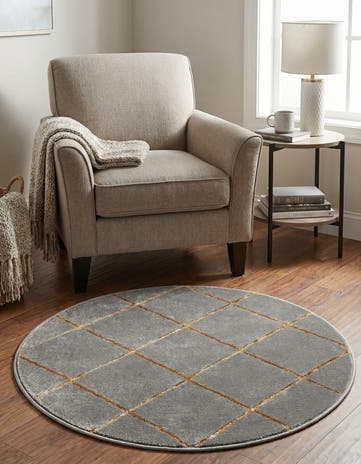 Gray and Gold Vogue Geo Round Rug