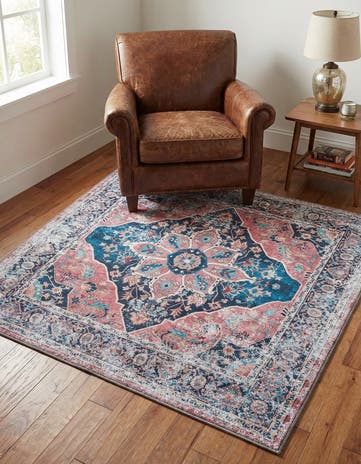 Navy Blue Washable Yara Square Rug