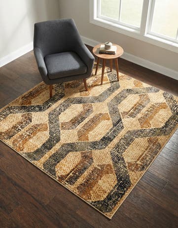 Beige Cream Saturn Square Rug
