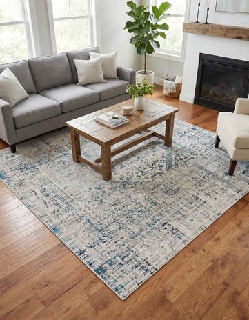 Ivory and Blue Finsbury Square Rug