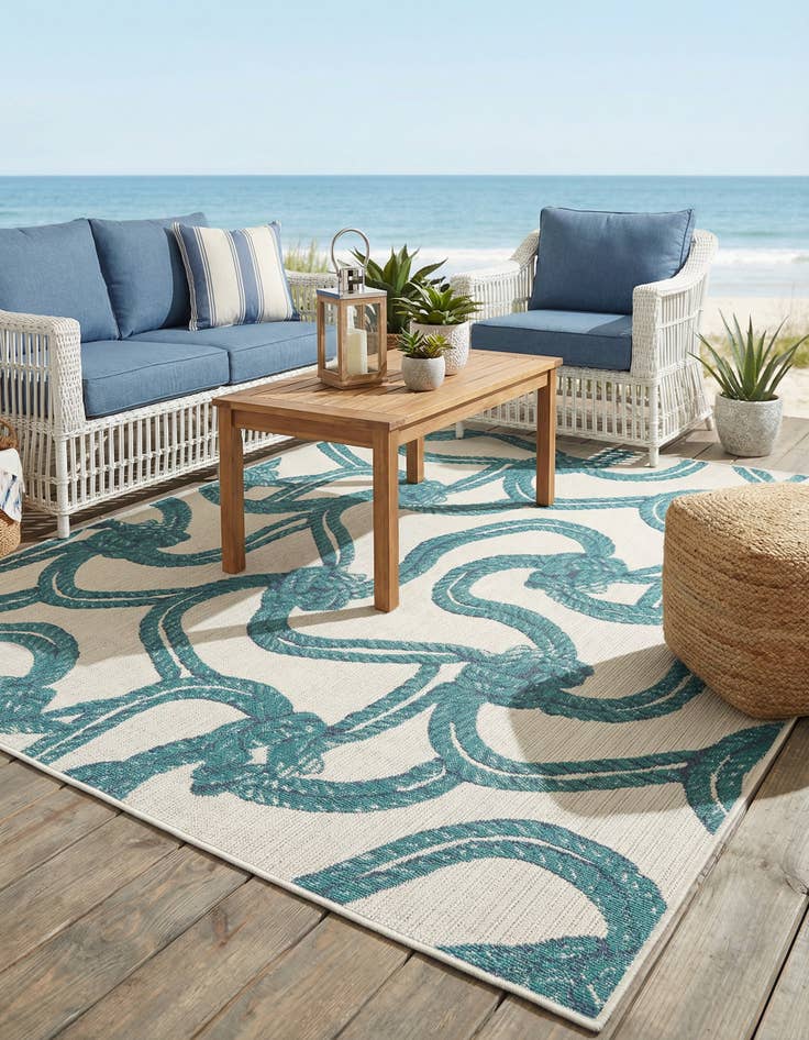 Detail image of 7' 10 x 7' 10 Washable Coastal Indoor / Outdoor Square Rug