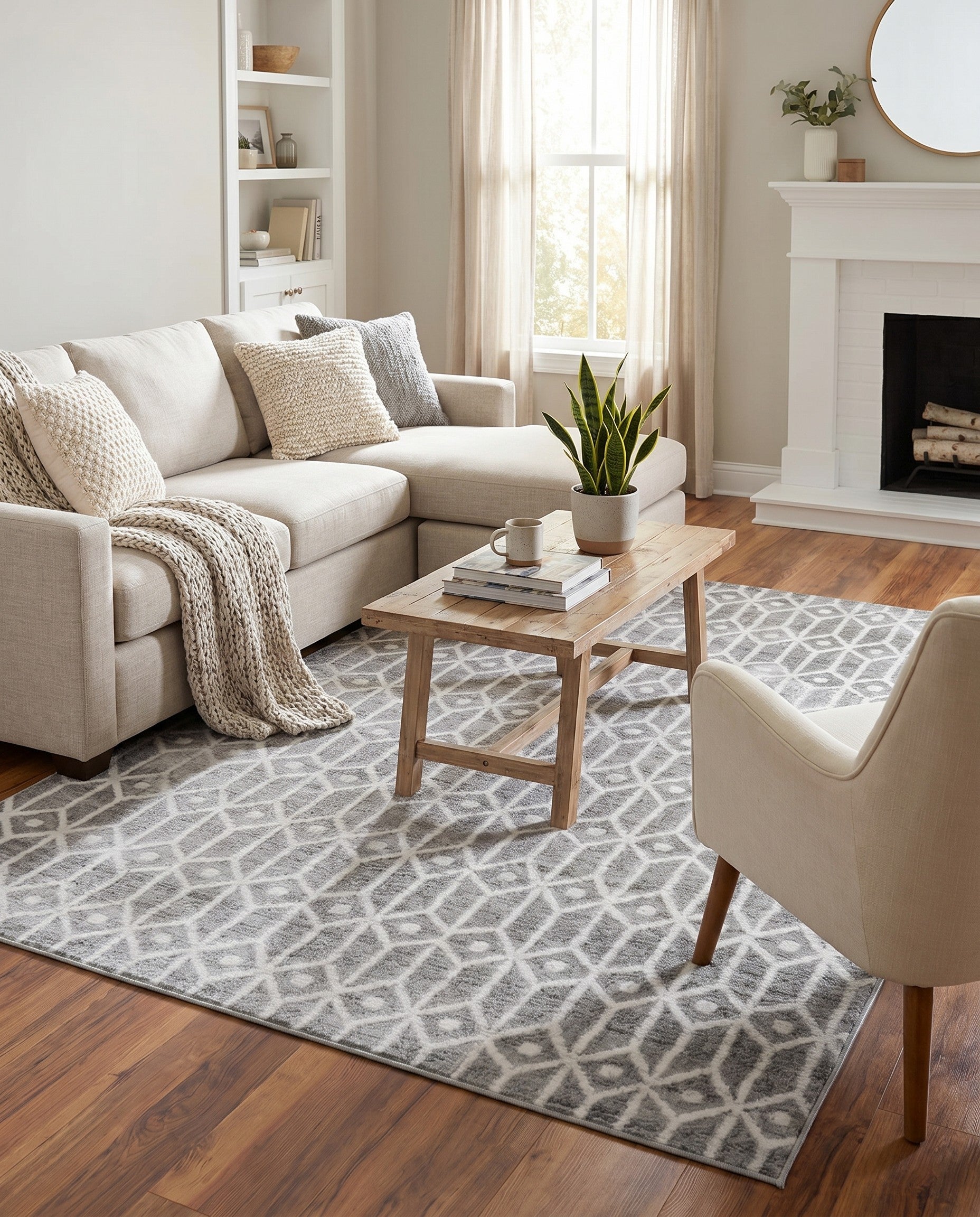Gray Lattice Trellis Rug