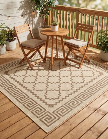 Beige Easy-Clean Lattice Indoor / Outdoor Square Rug