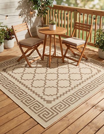 Beige Easy-Clean Lattice Indoor / Outdoor Square Rug