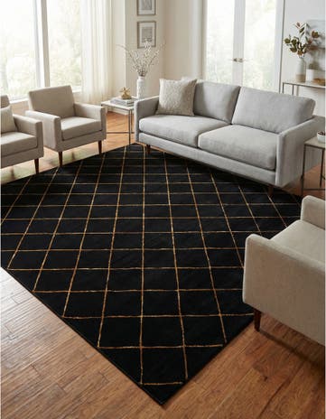 Black and Gold Vogue Geo Square Rug