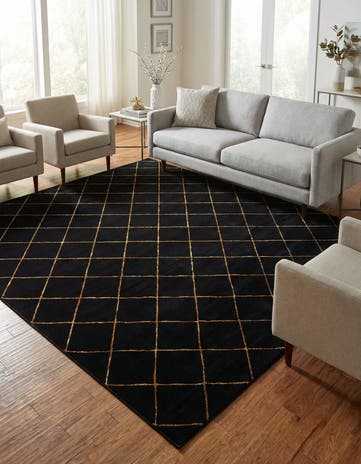 Black and Gold Vogue Geo Square Rug