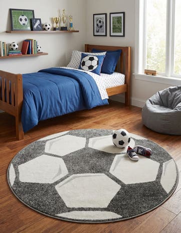 5' 3 x 5' 3 Soccer Ball Whimsy Kids Round Rug