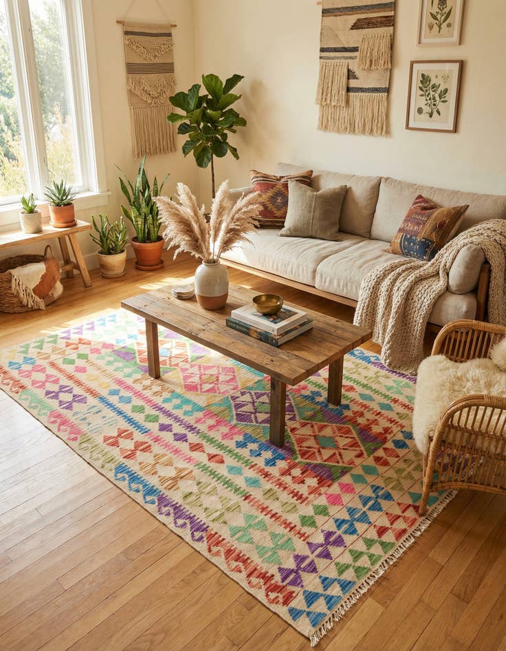 Detail image of 3' 10 x 6' Hand Woven Kilim Maymana Wool Rug