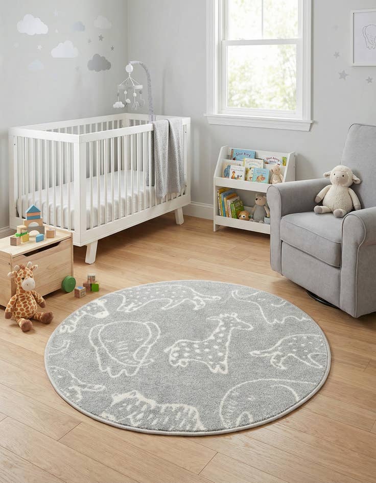Detail image of 3' 3 x 3' 3 Animals Whimsy Kids Round Rug