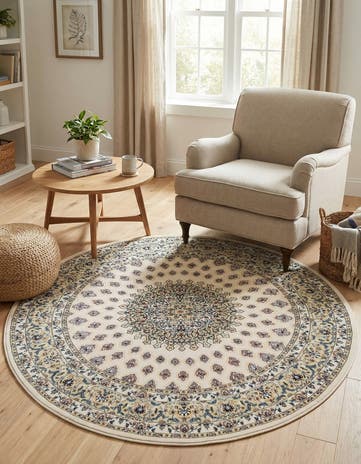 Ivory Nain Design Round Rug
