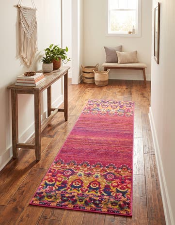 Red Washable Palazzo Runner Rug