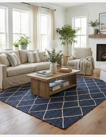 Navy Blue Handmade Braided Jute Rug