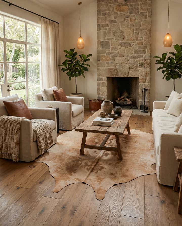 6' 2 x 6' 6 Cowhide Leather Square Rug