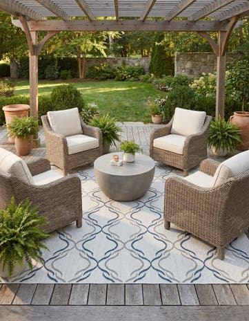 Ivory Easy-Clean Lattice Indoor / Outdoor Square Rug