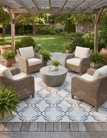 Ivory Easy-Clean Lattice Indoor / Outdoor Square Rug