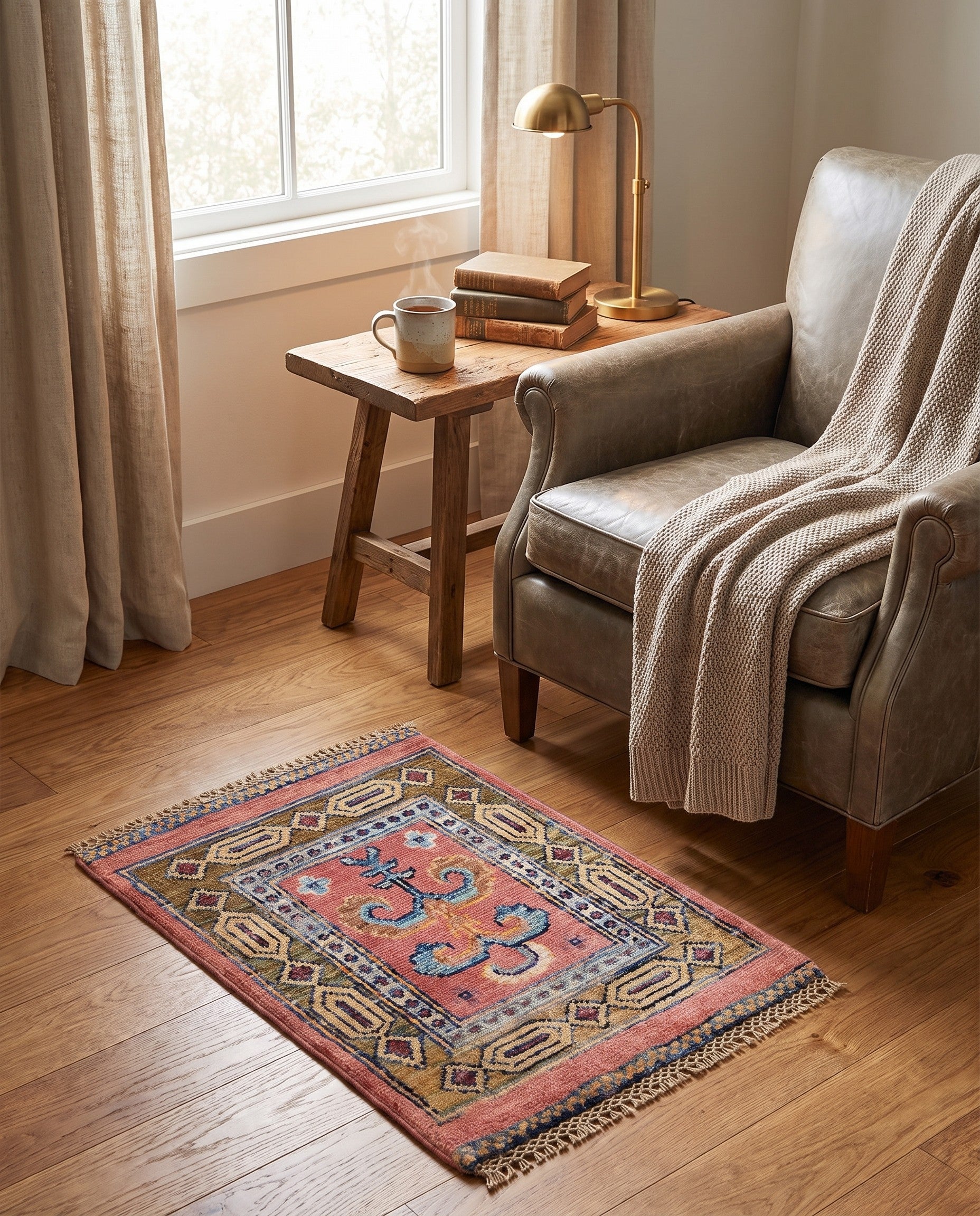 1' 4 x 2' Hand Knotted Ziegler Rug