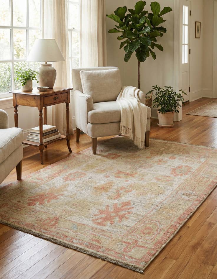 Detail image of 3' 11 x 5' 11 Hand Knotted Oushak Wool Rug