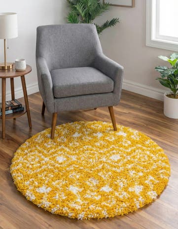 Yellow Moroccan Trellis Shag Round Rug