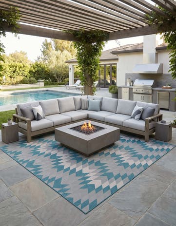 Aqua Easy-Clean Modern Indoor / Outdoor Square Rug