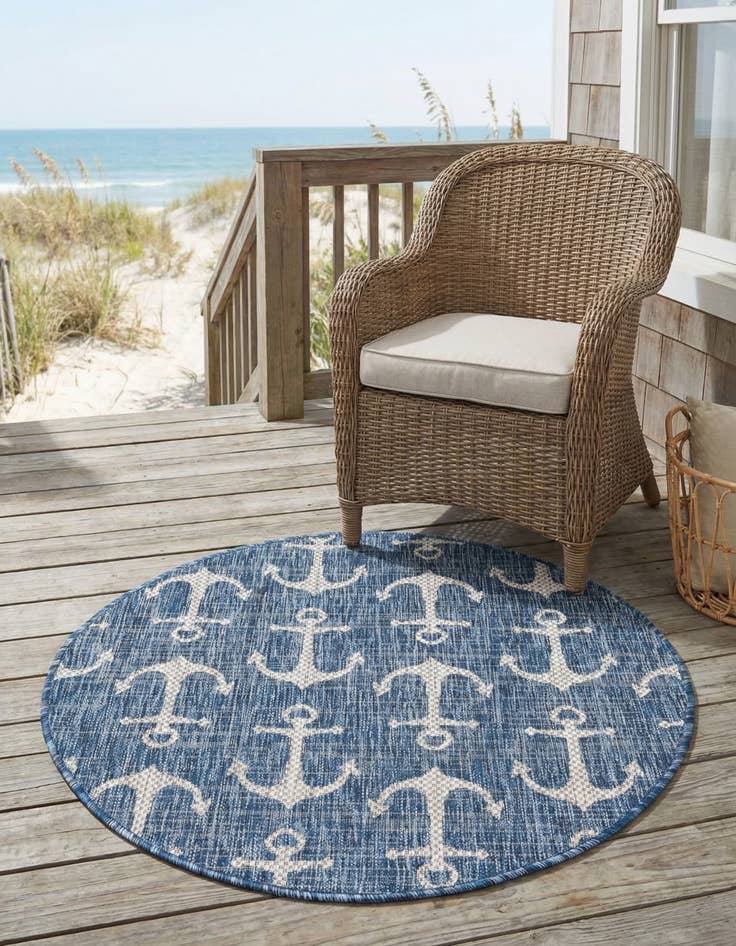Detail image of 3' x 3' Washable Coastal Indoor / Outdoor Round Rug
