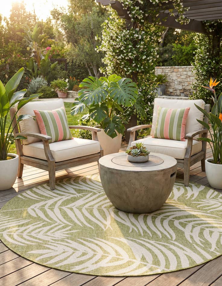 Detail image of 6' x 6' Washable Botanical Indoor / Outdoor Round Rug