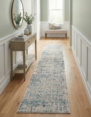 Ivory and Blue Finsbury Runner Rug