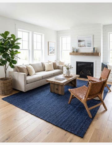 Navy Blue Handmade Braided Jute Rug