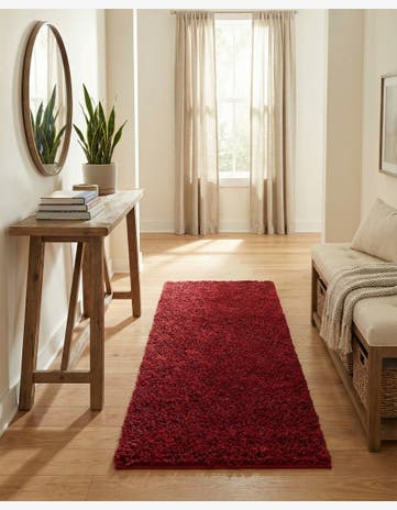Cherry Red Solid Shag Runner Rug
