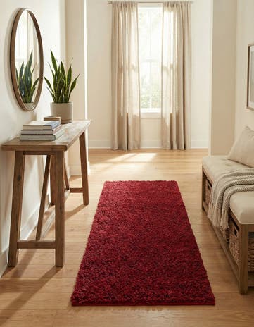 Cherry Red Solid Shag Runner Rug