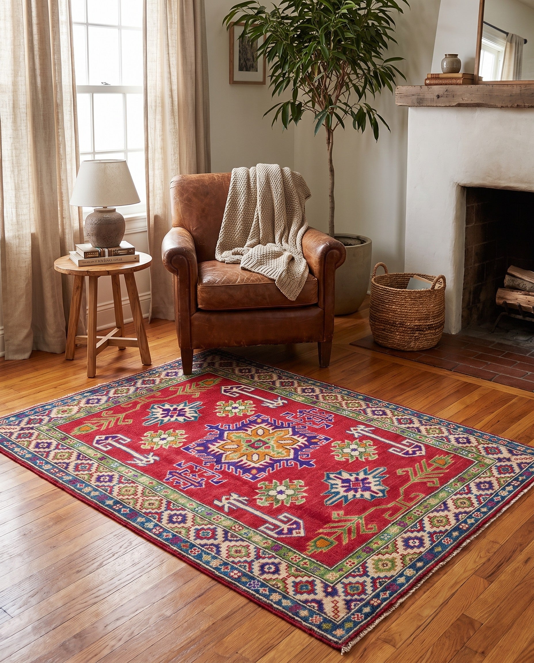 3' 5 x 5' 2 Hand Knotted Kazak Rug